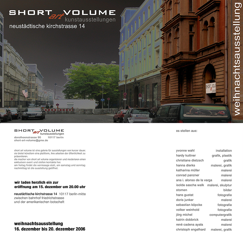 short art volume - weihnachtsaustellung in der Neustädtischen Kirchstrasse 14, Berlin-Mitte